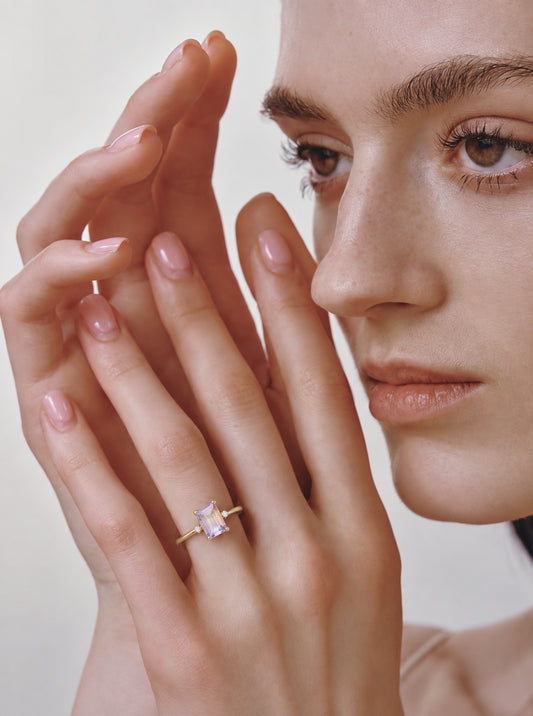 LUMERUNE Octagonal Ametrine Ring — octagonal ametrine with white zircon accents