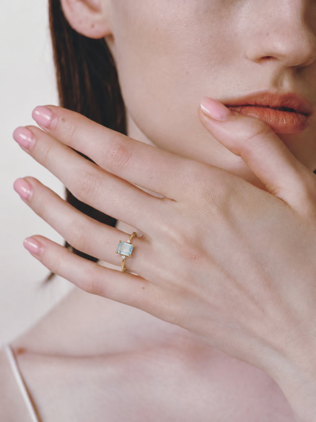 LUMERUNE Octagonal Blue Topaz Ring — octagonal blue topaz with white zircon accents