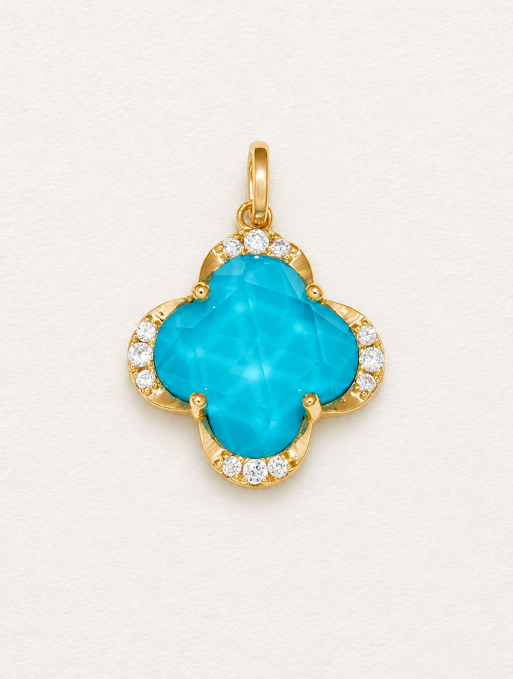 LUMERUNE Clover Turquoise Necklace — four leaf clover with turquoise and white crystal