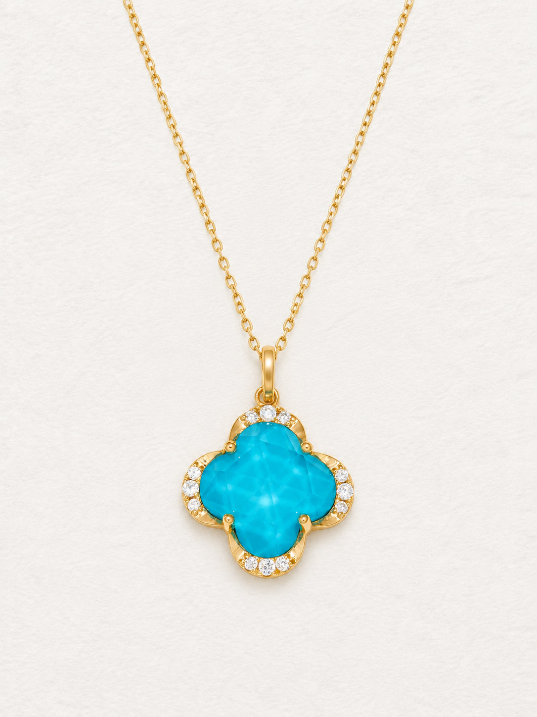 LUMERUNE Clover Turquoise Necklace — four leaf clover with turquoise and white crystal
