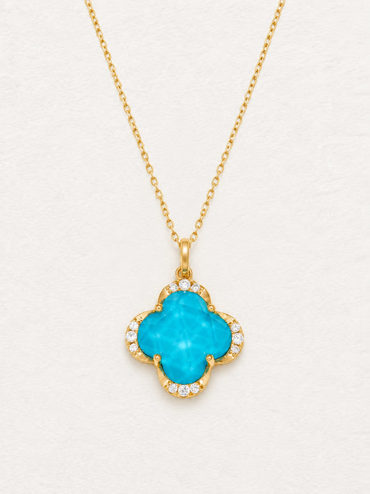 LUMERUNE Clover Turquoise Necklace — four leaf clover with turquoise and white crystal
