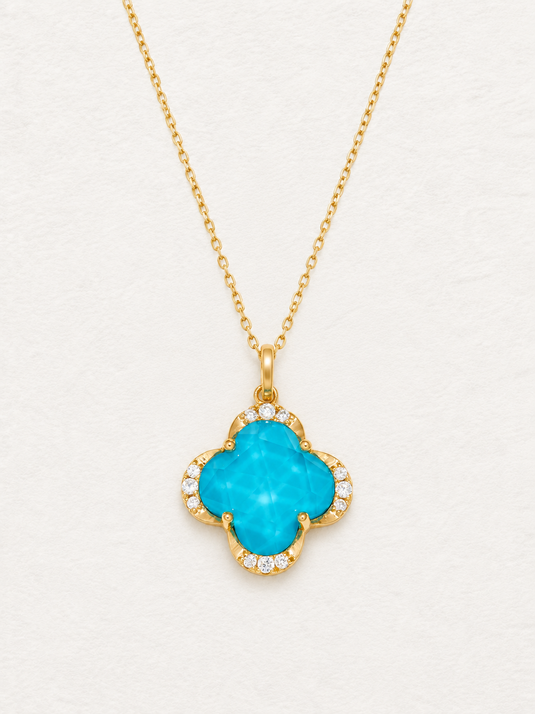 LUMERUNE Clover Turquoise Necklace — four leaf clover with turquoise and white crystal