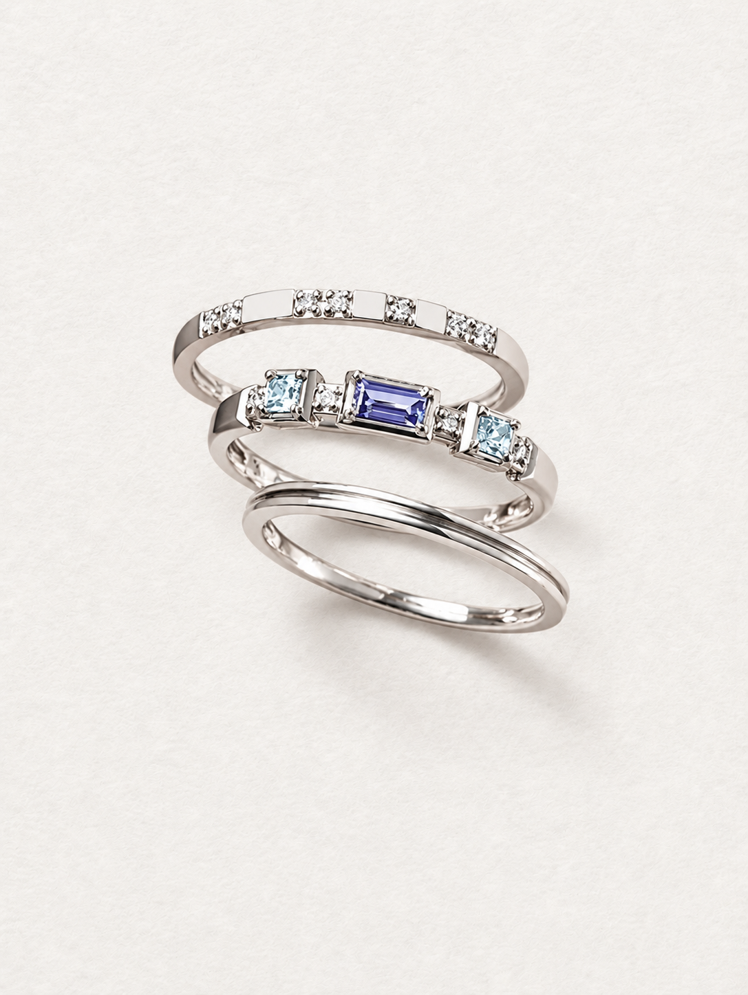 Gem Trio Amethyst Ring Set