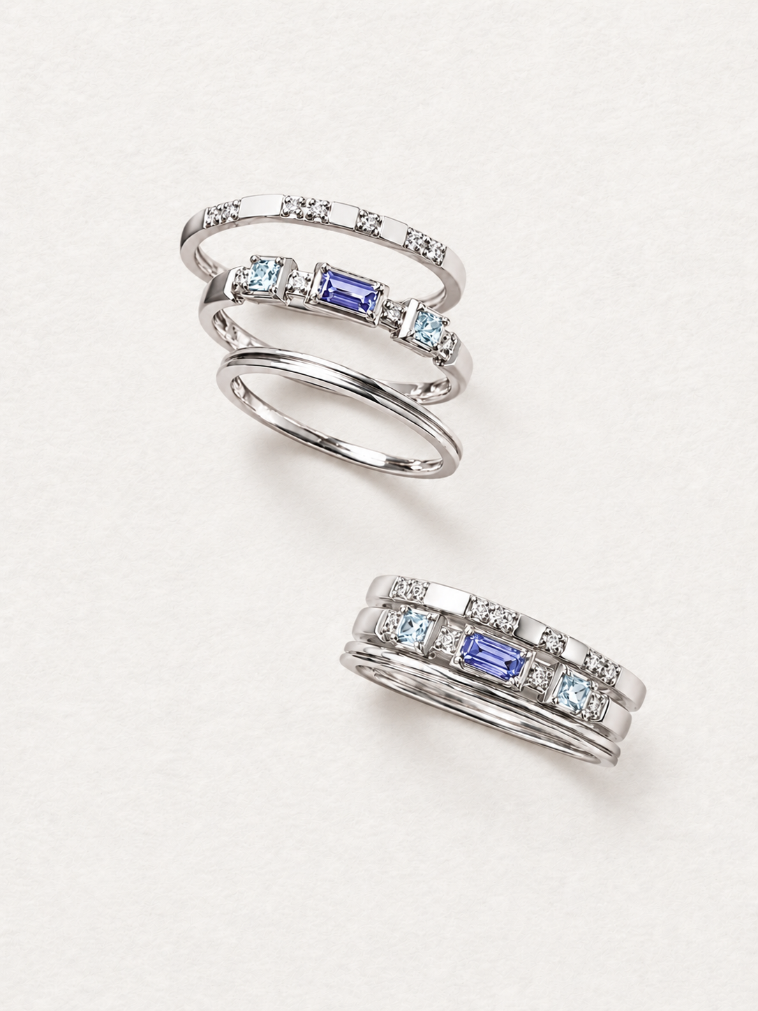 Gem Trio Amethyst Ring Set