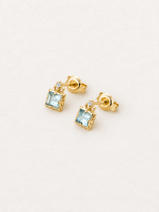 Square Aquamarine Stud Earrings