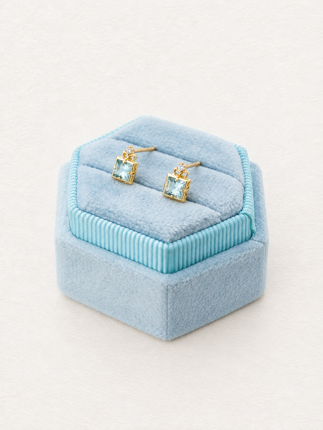 Square Aquamarine Stud Earrings
