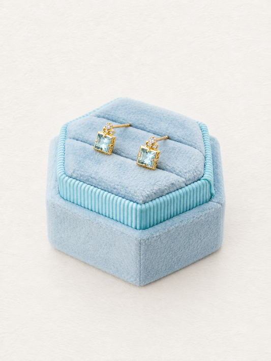 Square Aquamarine Stud Earrings