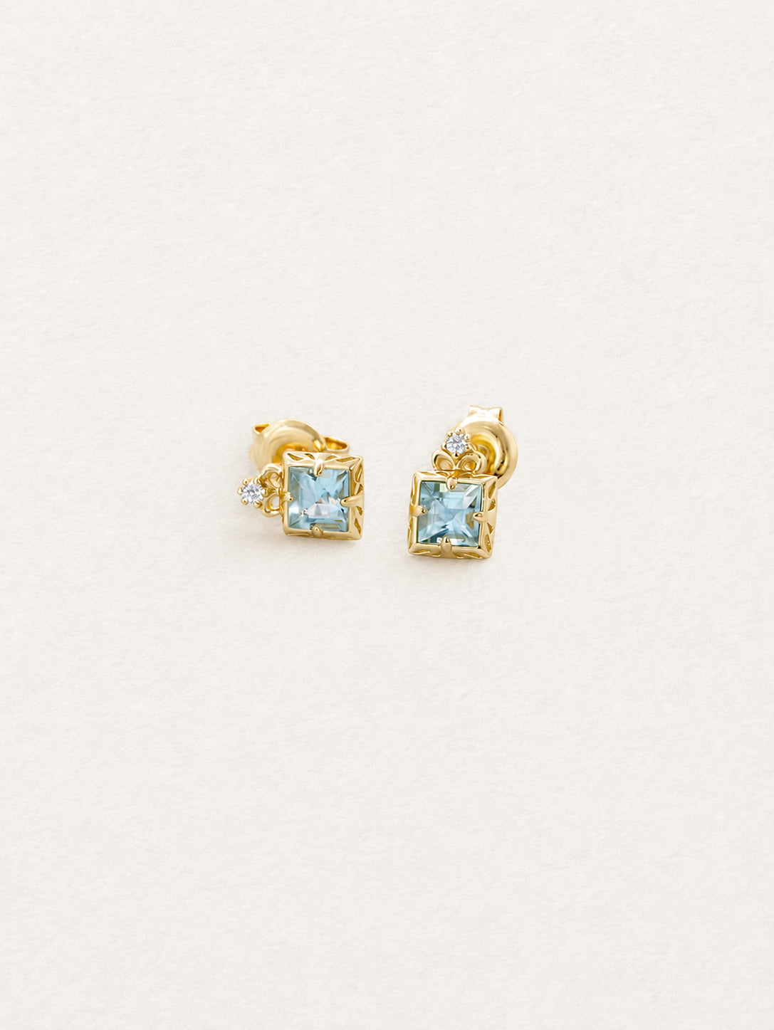 Square Aquamarine Stud Earrings
