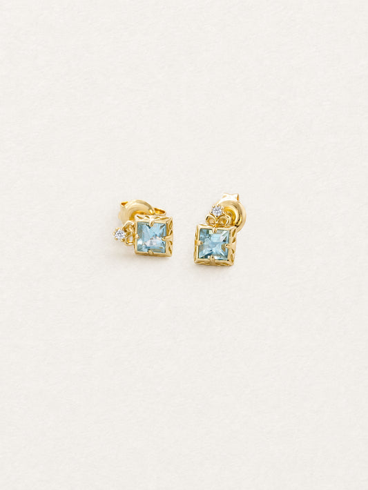 Square Aquamarine Stud Earrings