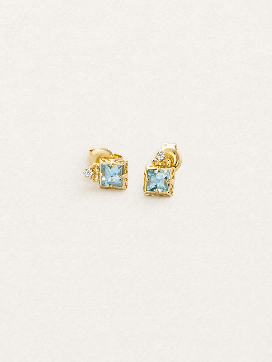 Square Aquamarine Stud Earrings