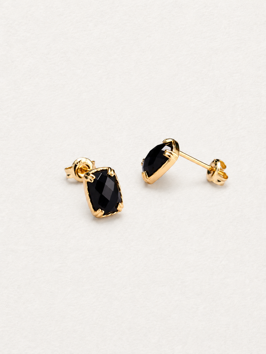 Geometric Black Agate Stud Earrings