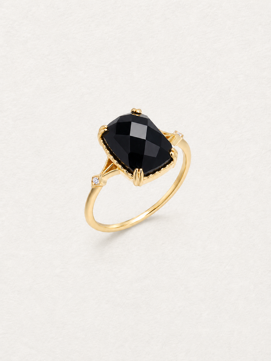 Geometric Black Agate Ring