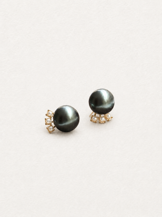 Black Pearl Petal Stud Earrings
