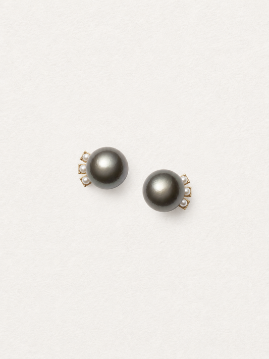 Black Pearl Petal Stud Earrings