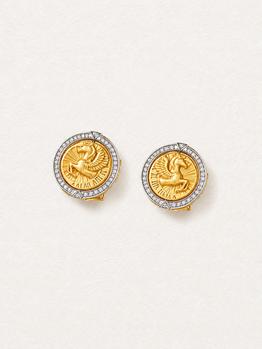 Pegasus Coin Spinner Huggie Earrings
