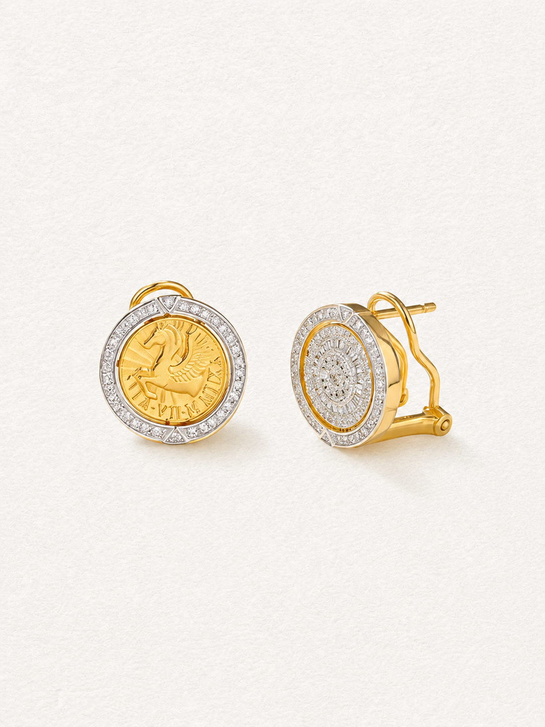 Pegasus Coin Spinner Huggie Earrings