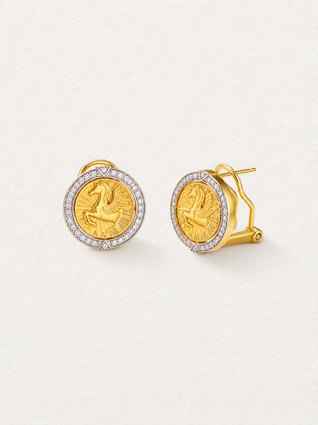 Pegasus Coin Spinner Huggie Earrings