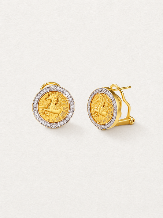 Pegasus Coin Spinner Huggie Earrings
