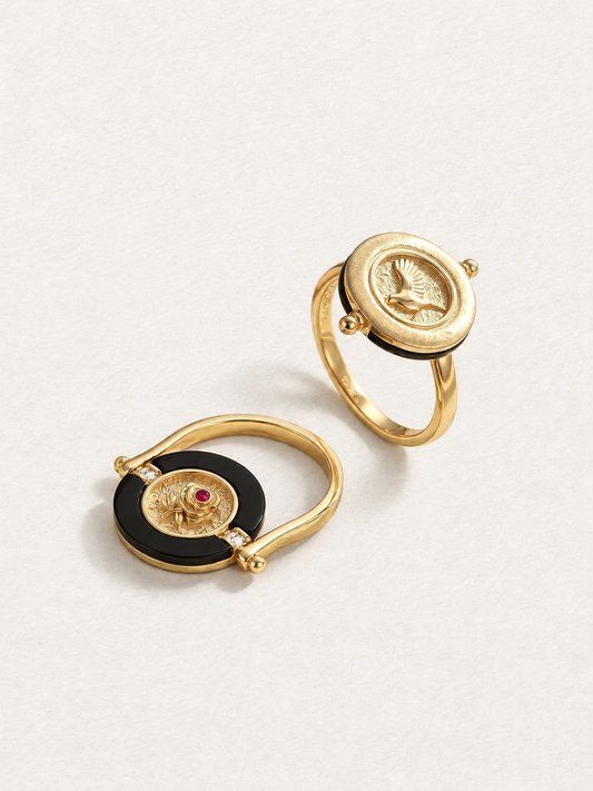 Reversible Rose Black Agate Ring