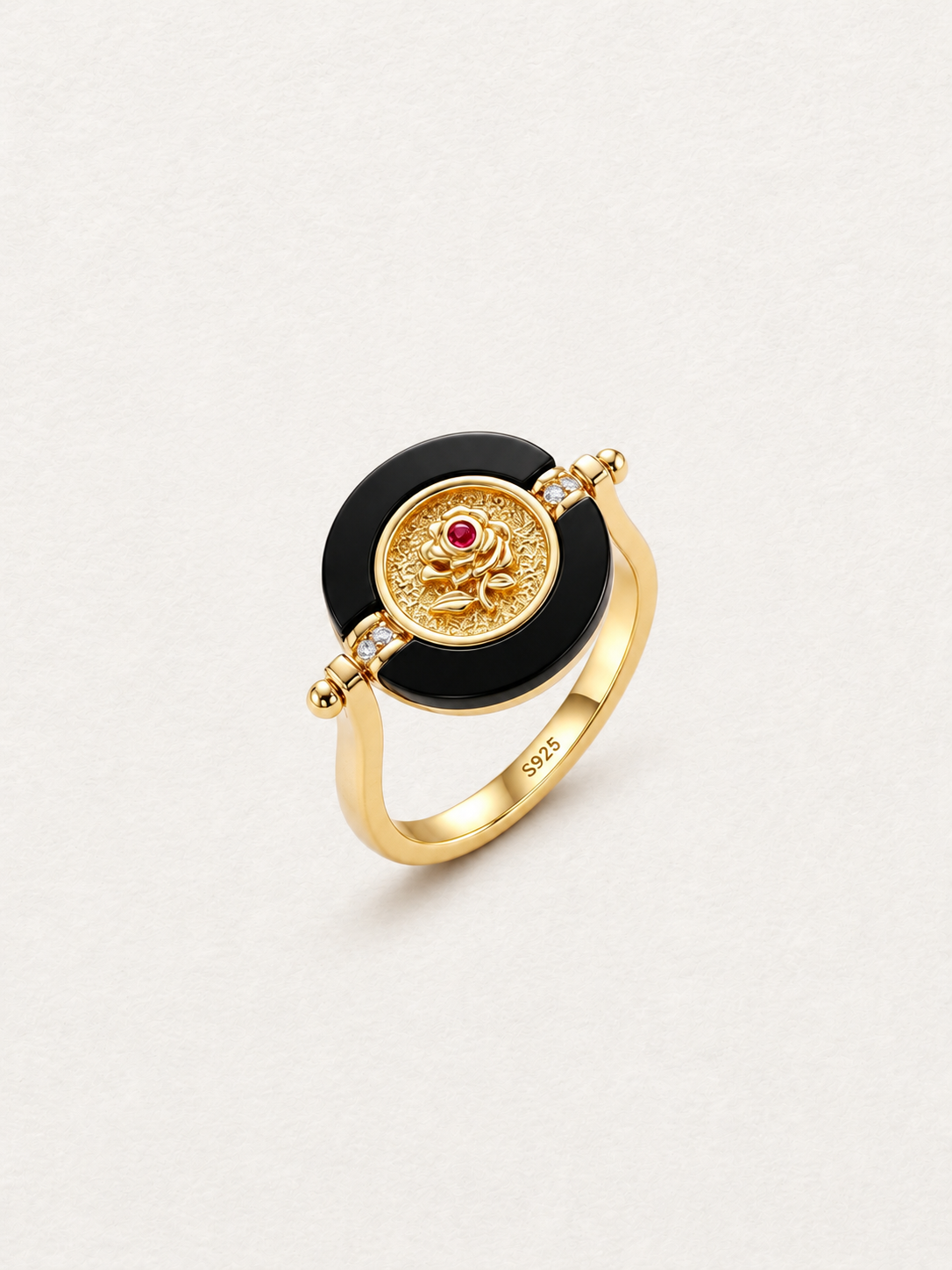 Reversible Rose Black Agate Ring