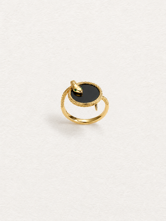 Serpent Black Agate Ring