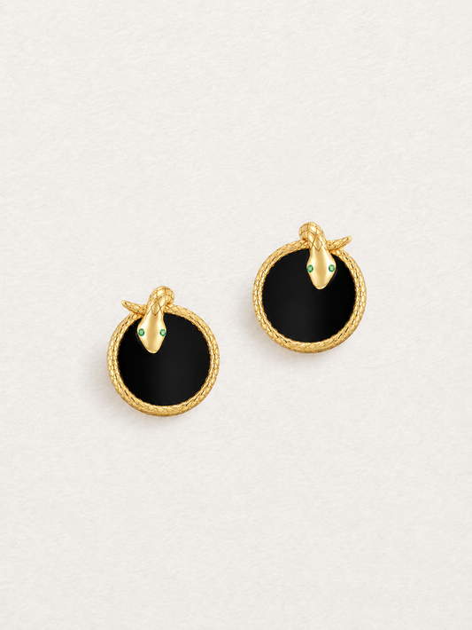 Serpent Black Agate Stud Earrings