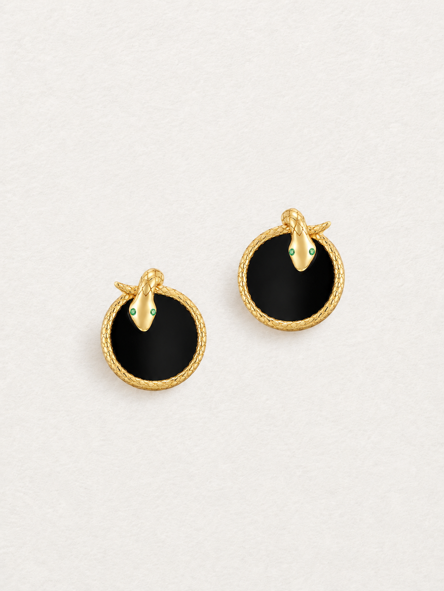 Serpent Black Agate Stud Earrings