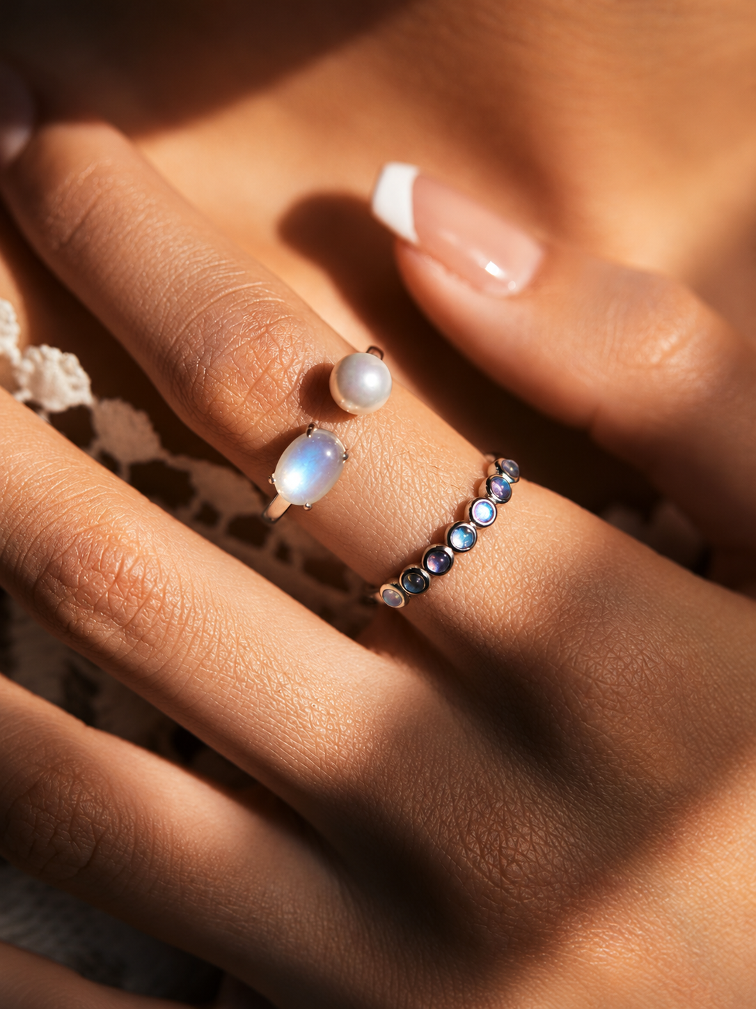 Moonstone & Pearl Open Ring