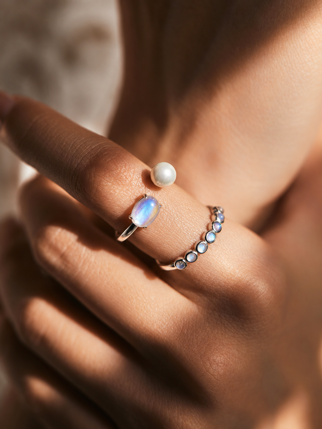 Moonstone Half-Eternity Ring