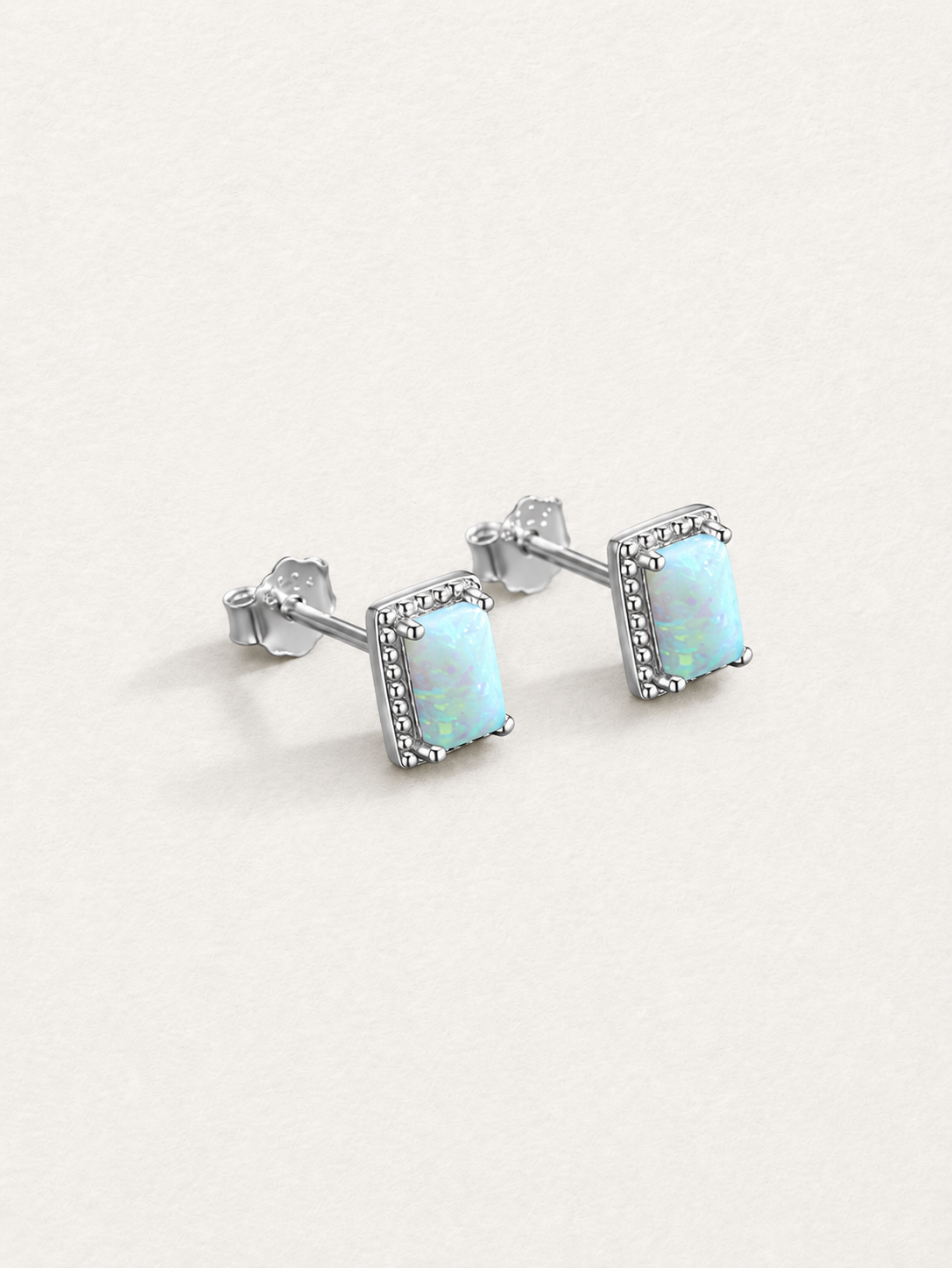 Rectangular Opal Stud Earrings